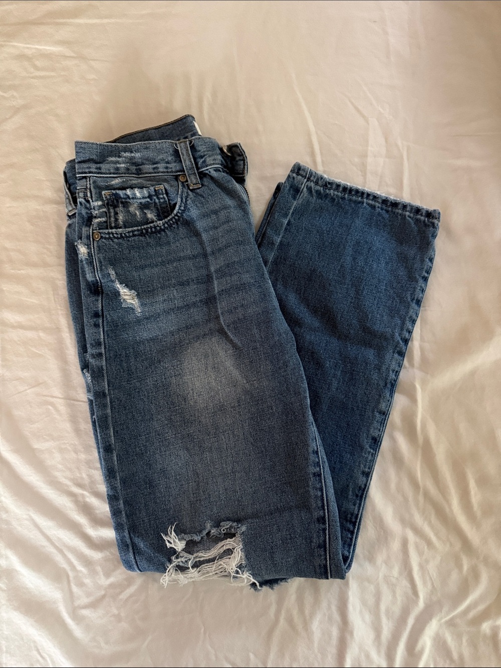 High-Rise Distressed Women's Mom Jeans - Dark Blue